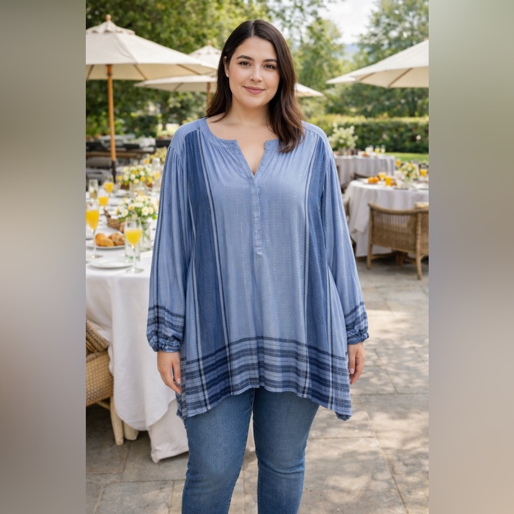 MELISSA McCARTHY SEVEN7 Blue Silver Metallic Oversized Tunic – NWOT